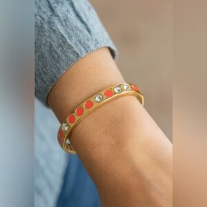 Kate Spade Gold-Tone Bangle Bracelet Pink & Clear Rhinestones Designer Jewelry